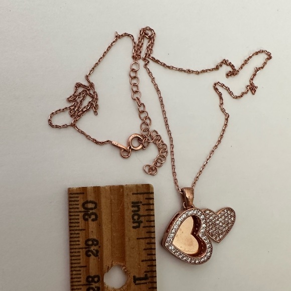 925 Silver double heart initial cz necklace 18K yellow gold plated - Picture 5 of 5